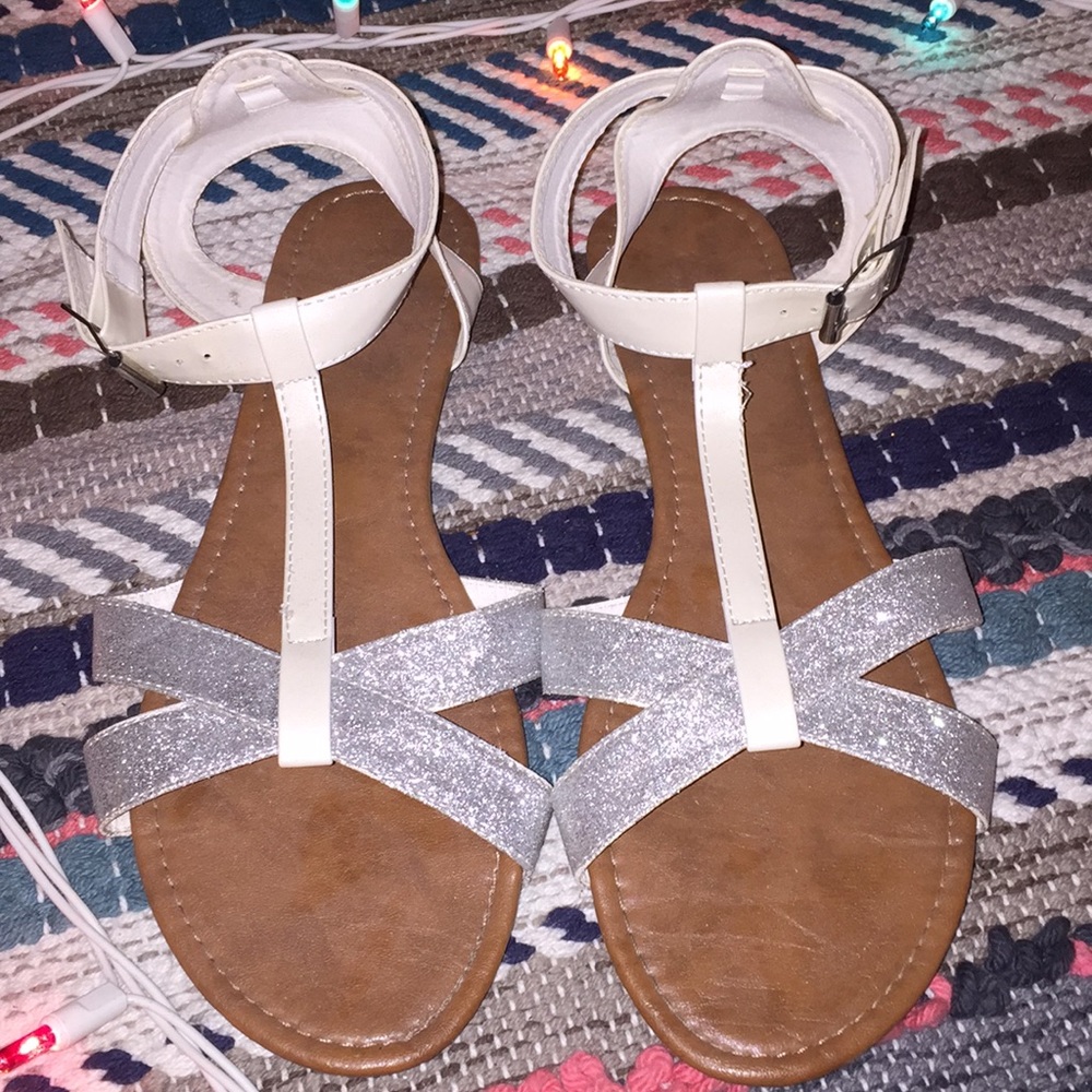 T Strap Glitter Sandals